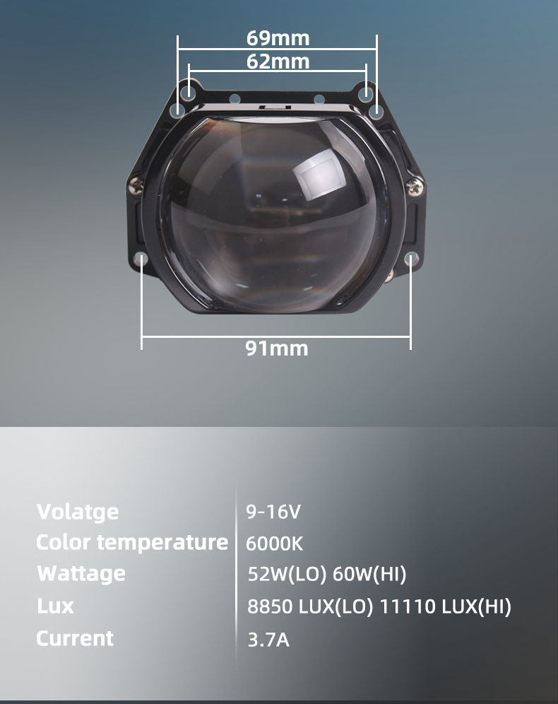 China auto lights factory high quality 3 inch 60w 6000k universal LK8S car led projector lens headlights motorcycle light  