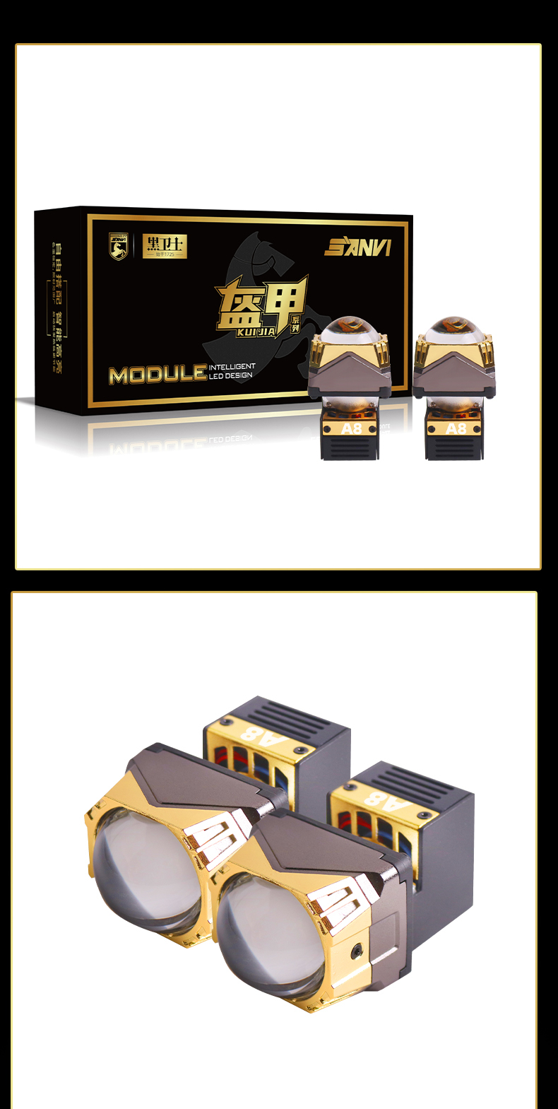 Sanvi auto lights new arrival A8 40w-45w 6000k 3000k 1.5 inch car led projector lens headlight modules for energy car motorcycle lights  