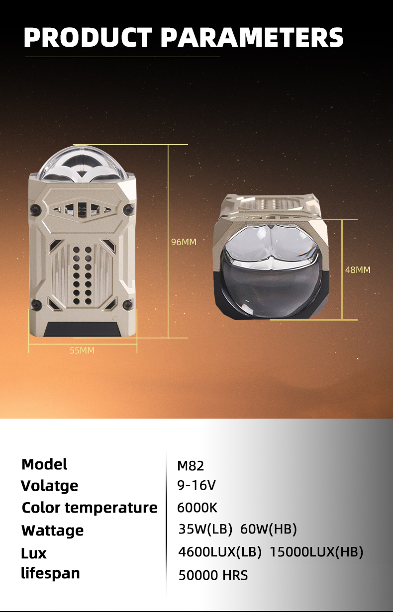 Sanvi auto lighting system new arrival M82 1.8 inch 60w 6000k matrix bi led projector lens headlight retrofit kits for car motorcycle light upgrading  