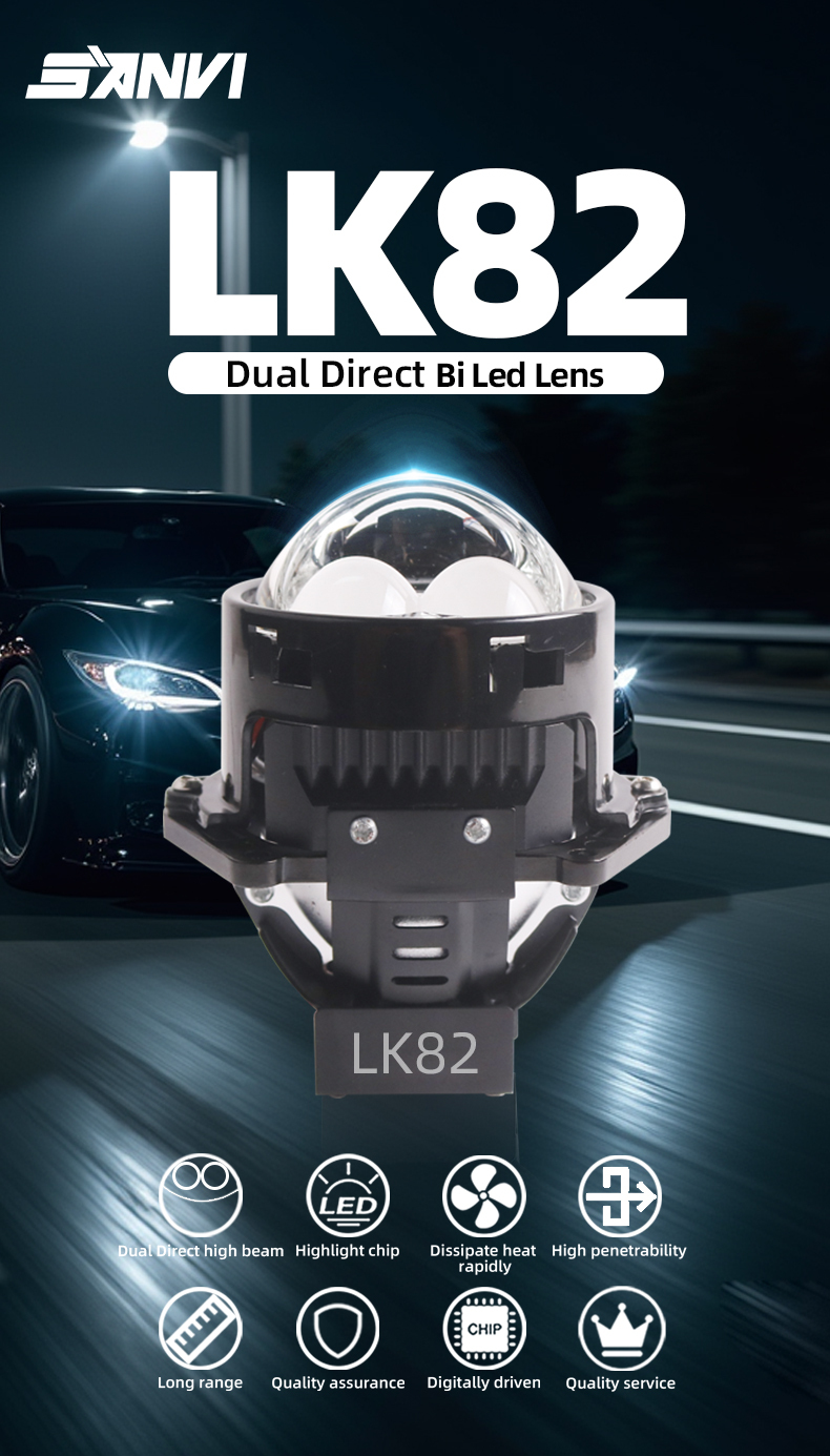 Sanvi auto lights new arrival 3 inch 75W 6000K high power LK82 led projector lens headlights for car light upgrading retrofit kit  