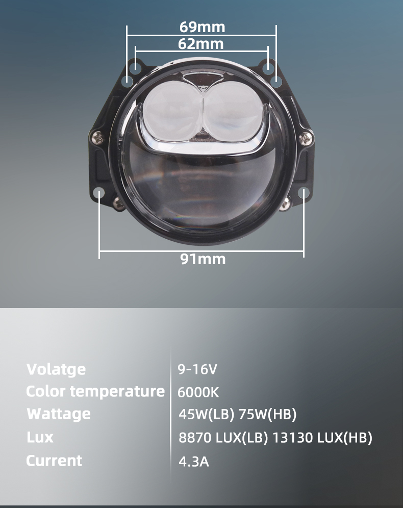 Sanvi auto lights new arrival 3 inch 75W 6000K high power LK82 led projector lens headlights for car light upgrading retrofit kit  