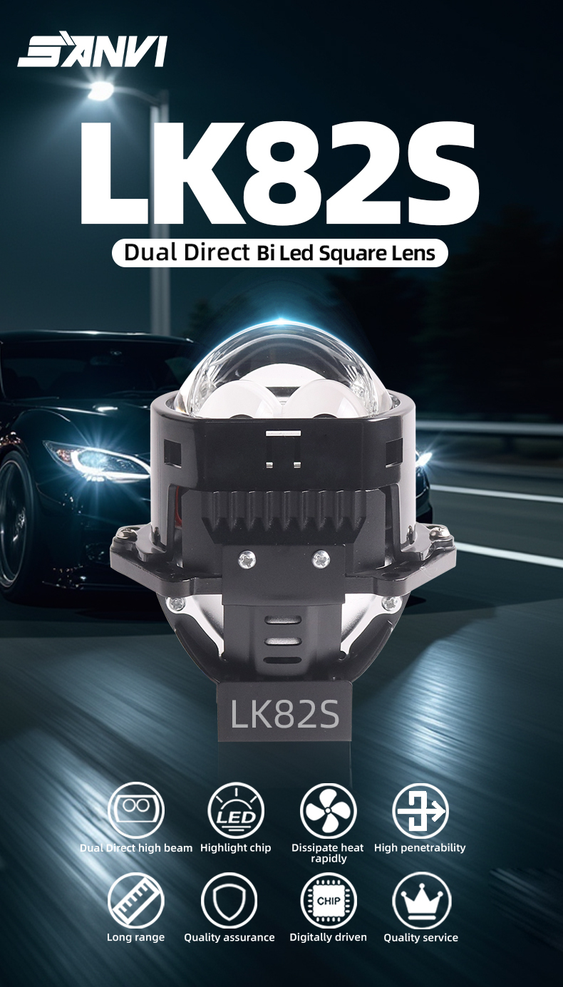 Sanvi auto lights new arrival 3 inch 75W 6000K high power LK82S led projector lens headlights for car light upgrading retrofit kit  