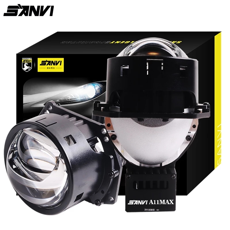 Sanvi Auto Lights A11MAX Upgraded Double Direct Dual Lens 3 Inch Bi LED Projector Lens Headlights High Power 58W-64W Car Lamp  