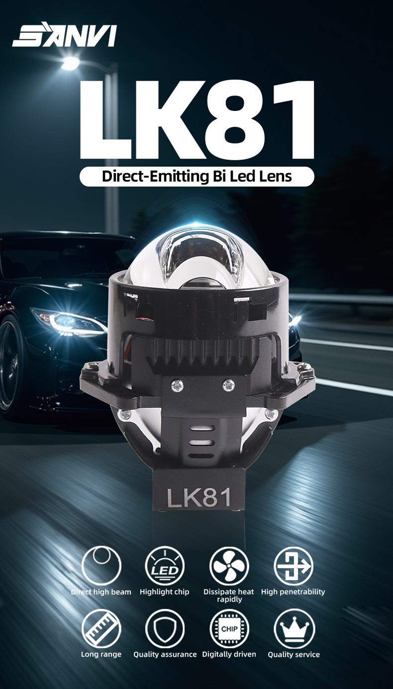 Sanvi aftermarket auto lighting systems 3 inch LK81 car led projector lens headlights 45w 70w 6000k super bright auto light factory from China  