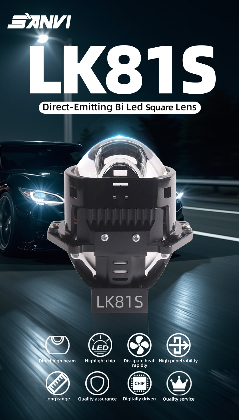 Sanvi aftermarket auto lighting systems universal fitting 3 inch LK81S car led projector lens headlights 45w 70w 6000k super bright auto light factory from China  