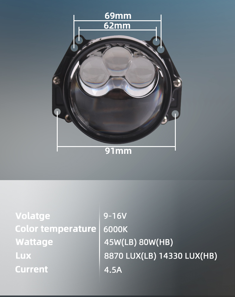 Sanvi aftermarket auto lighting systems universal fitting 3 inch LK83 car led projector lens headlights 3.0 45w 80w 6000k super bright auto light factory from China  