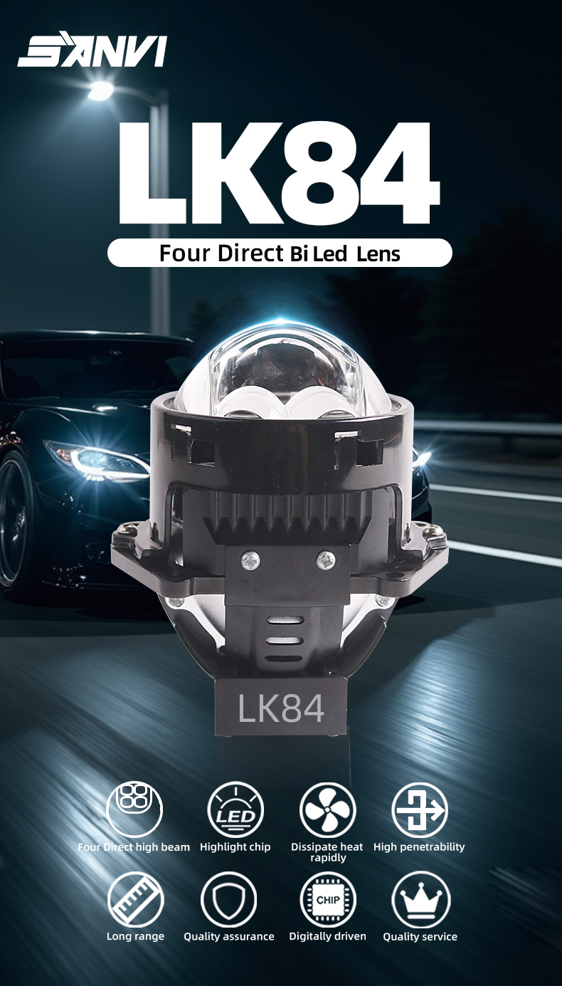 Sanvi aftermarket auto lighting systems universal fitting 3 inch LK84 car led projector lens headlights 3.0 45w 80w 6000k super bright auto light factory from China  