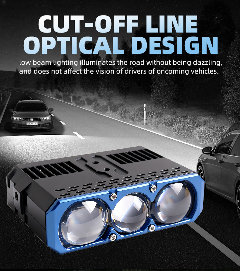 SANVI auto lights new arrival S301 12v 68w to 90w white color 3 pieces led projector lens grille lights driving fog led drl lights  