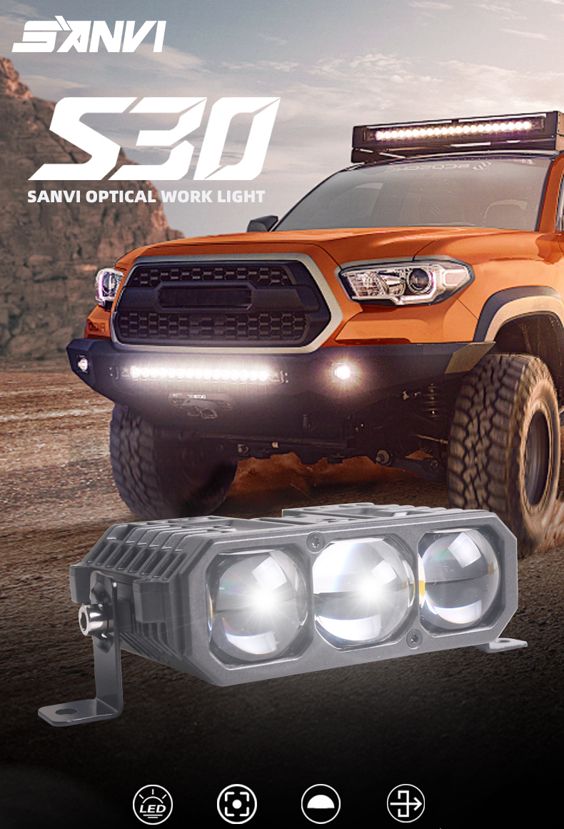 Sanvi Automotive LED Lamps S30 Car Light 60W Low 90W High Beam 6000K White Light - Grille/Head/Fog/Work/Driving Lights  