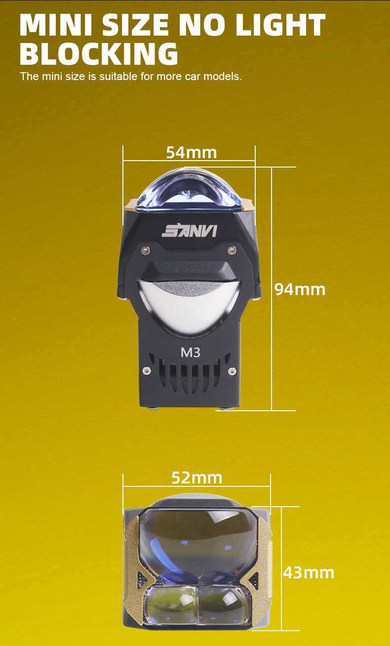 Sanvi auto lighing system new arrival 1.6 inch M3 matrix led projector lens headlight moduel with 2pcs direct high beam lens for car and motorcyce lamps  