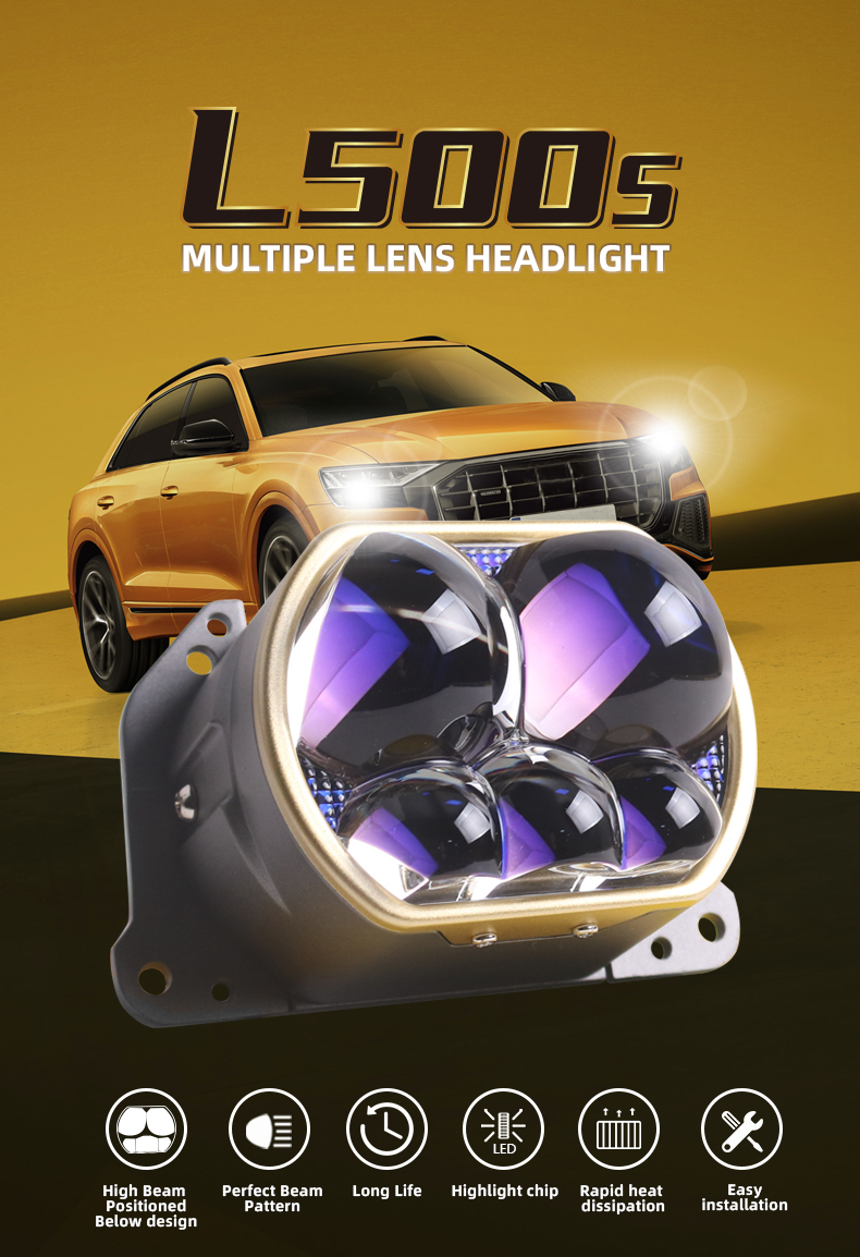 Sanvi auto light wholesale factory oem odam new arrival L500S led projector lens headlight 3.0 universal fitting high power high brightness aftermarket led projector lens headlights  