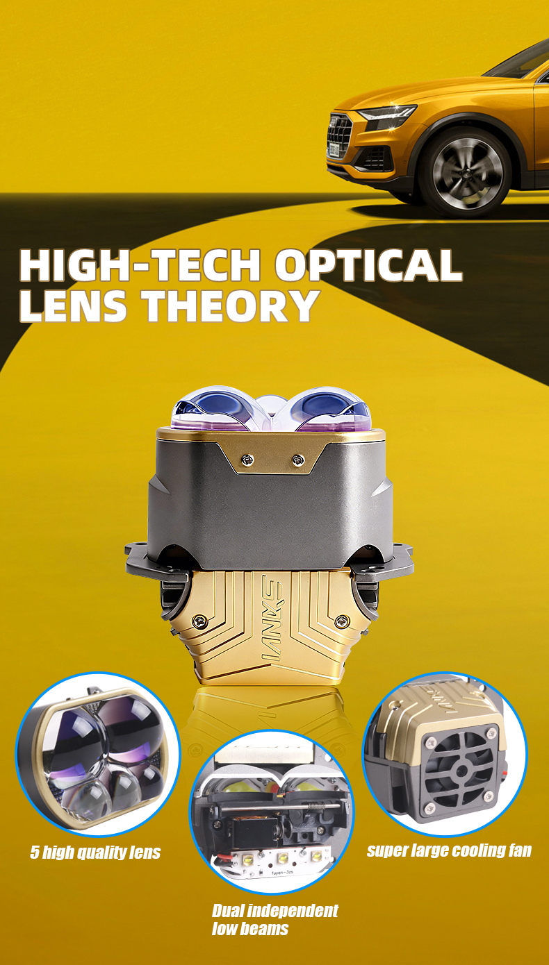 Sanvi auto light wholesale factory oem odam new arrival L500S led projector lens headlight 3.0 universal fitting high power high brightness aftermarket led projector lens headlights  