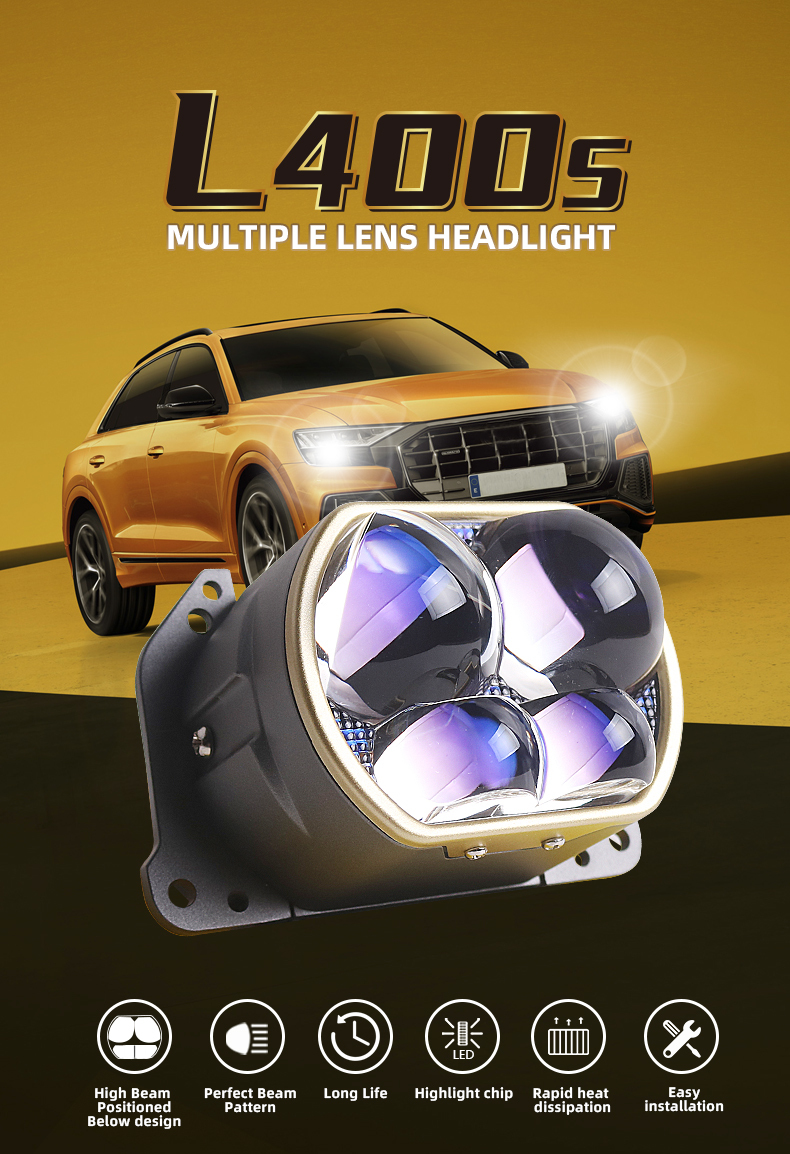 China Sanvi official aftermarket automotive led headlights 3 inch 58w 6000k high quality super bright L400S car projector lens headlights universal fitting retrofit kits