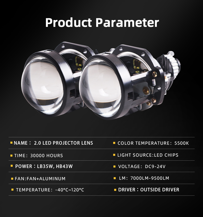 SANVI NEW 1.8/2.0 Car Bi LED Projector Lens Headlight 5500K 35W Auto LED Headlamp Motorcycle Headlight Retrofit Kits  
