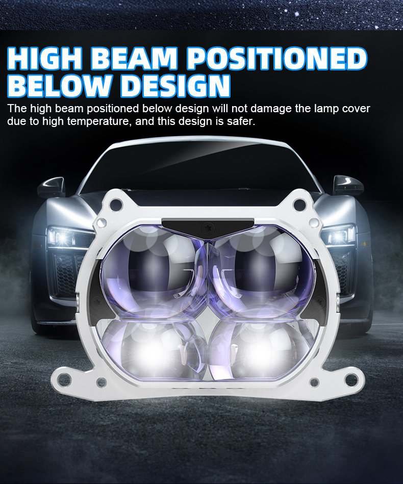 Sanvi official auto lighting factory new arrival 3 inch 72w 6000k super bright matrix C4S silver color led projector lens headlight for car motorcycle headlights upgrading retrofit kits  