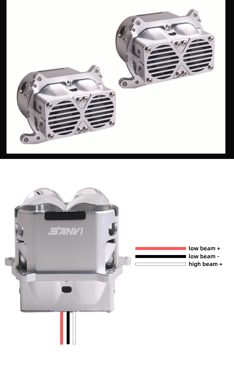 Sanvi official auto lighting factory new arrival 3 inch 72w 6000k super bright matrix C4S silver color led projector lens headlight for car motorcycle headlights upgrading retrofit kits  