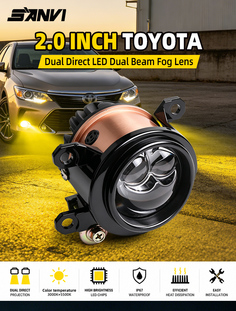 Sanvi auto lighting new F22 2 inch led projector lens fog lamp for toyota 3000k 56w car with 2pcs direct mini led lens super bright fog light  