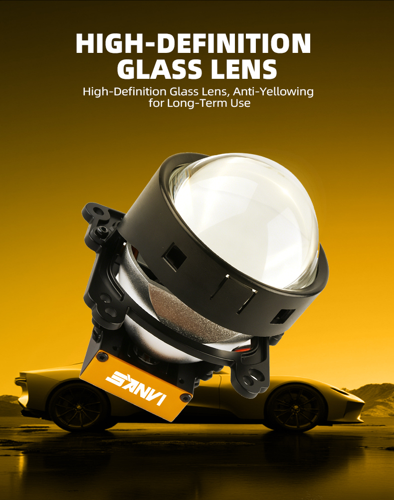 SANVI A45 3 Inch Bi-LED Projector Lens Headlight 45W 9500LUX Super Short 119mm Dual Chip Dual Reflector Auto Headlamp Retrofit Kit  