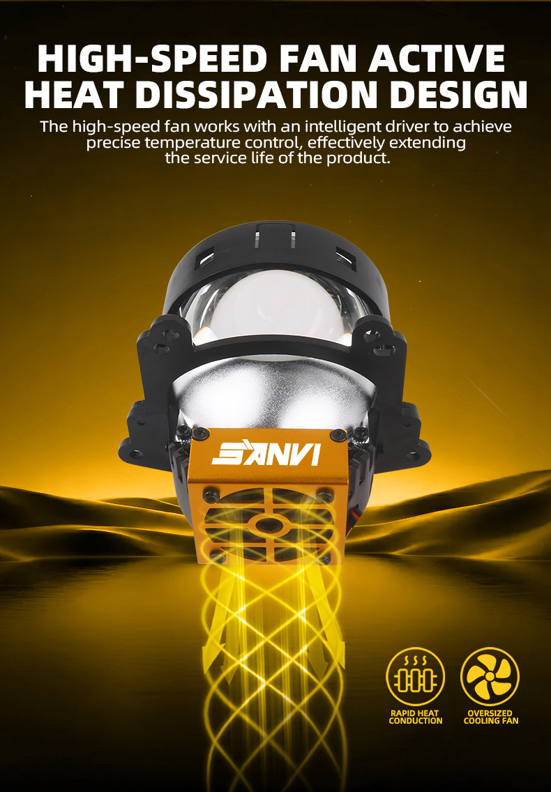 SANVI A45 3 Inch Bi-LED Projector Lens Headlight 45W 9500LUX Super Short 119mm Dual Chip Dual Reflector Auto Headlamp Retrofit Kit  