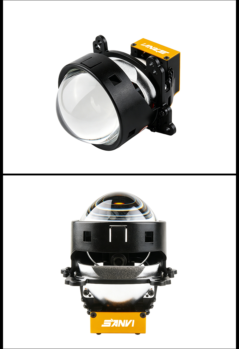 SANVI A45 3 Inch Bi-LED Projector Lens Headlight 45W 9500LUX Super Short 119mm Dual Chip Dual Reflector Auto Headlamp Retrofit Kit  