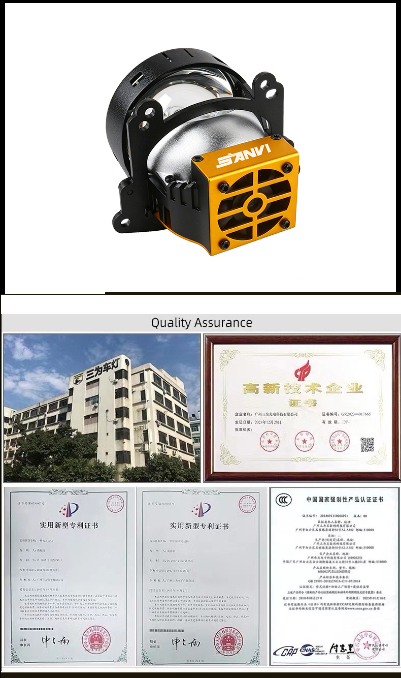 SANVI A45 3 Inch Bi-LED Projector Lens Headlight 45W 9500LUX Super Short 119mm Dual Chip Dual Reflector Auto Headlamp Retrofit Kit  