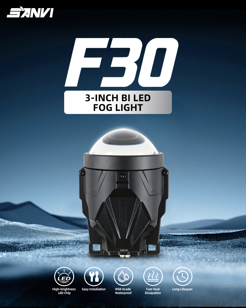 Sanvi official auto lighting factory new arrival 3 inch F30 45w 50w 5500k led projector fog lens lights for toyota honda car fog lamp  