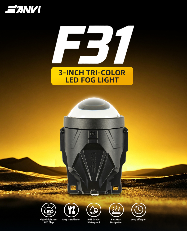 Sanvi auto lighting wholesale factory 3 inch F31 35w 3 color 3000k 4300k 5500k led projector lens fog lights for toyota honda fog lights upgrading  