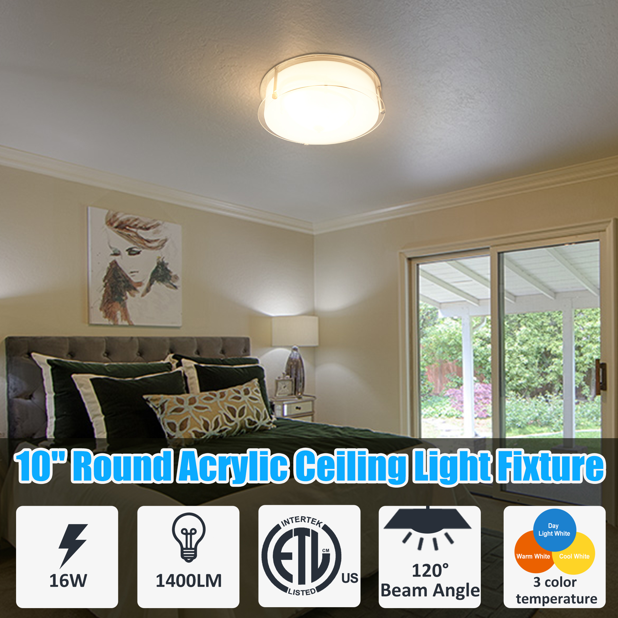 MingBright 10 inch Flush Mount LED Ceiling Light Fixture, 3 Color  Temperatures, cETL Certified for Kitchen, Hallway, Bedroom, Laundry, image size:2000x2000