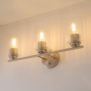 3-light Vanity Light With Clear Ribbed Glass Shades, Brushed Nickel Metal Base, E26 Socket, Cetl Certified For Bathroom, Bedroom, Vanity