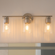 3-light Vanity Light With Clear Ribbed Glass Shades, Brushed Nickel Metal Base, E26 Socket, Cetl Certified For Bathroom, Bedroom, Vanity