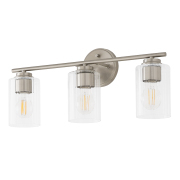 3-light Vanity Light With Clear Ribbed Glass Shades, Brushed Nickel Metal Base, E26 Socket, Cetl Certified For Bathroom, Bedroom, Vanity