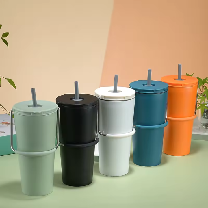 Portable Travel Metal Steel Powder Coating 20Oz Coffee Tumbler With Lid And Stainless Steel Straw Bpa Free