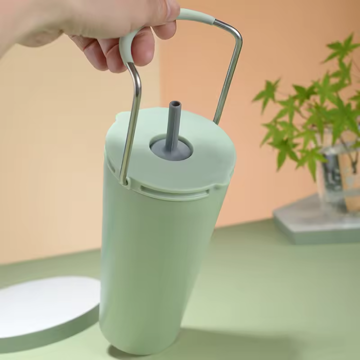 Portable Travel Metal Steel Powder Coating 20Oz Coffee Tumbler With Lid And Stainless Steel Straw Bpa Free