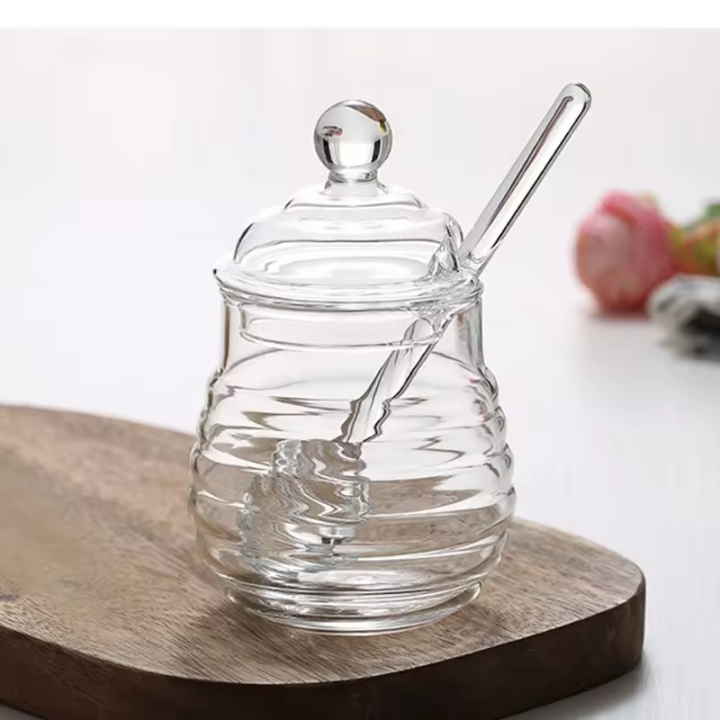Kitchen supplies borosilicate glass spoon 280ml Little bee glass jar honey