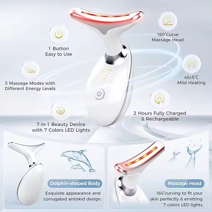 New Trends 7-in-1 Red Light Therapy Led Photon Therapy Anti Wrinkle Chin EMS Neck Face Beauty Lifting Device