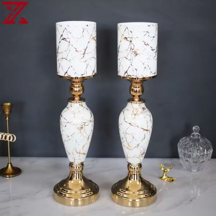 hot selling glass interior decoration white gold decal home accessories decoration candle holder fruit bowl set