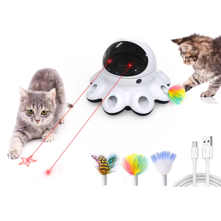 Automatic Laser Pointer Cat Toy 8 Holes Mice Whack A Mole Moving Feather Kitten Laser Toy for Indoor Cats Interactive Cats Toys