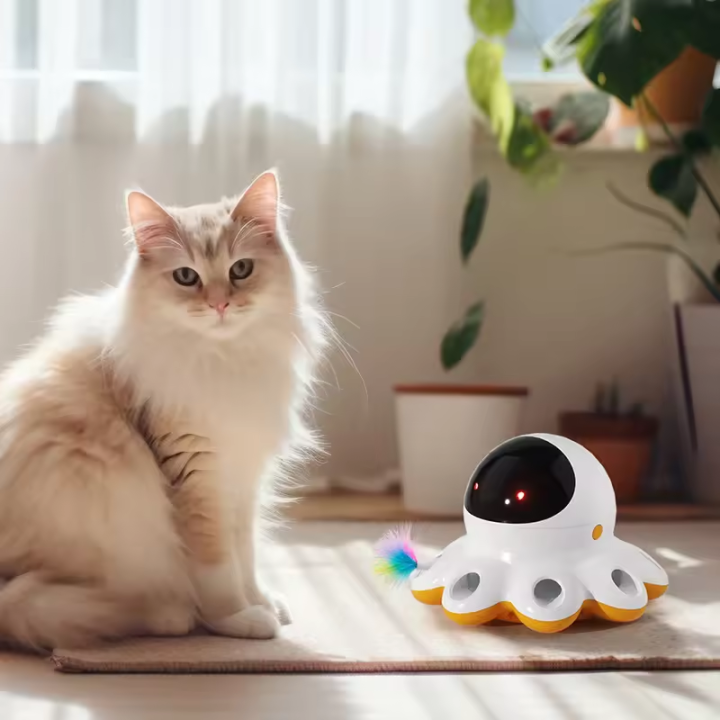 Automatic Laser Pointer Cat Toy 8 Holes Mice Whack A Mole Moving Feather Kitten Laser Toy for Indoor Cats Interactive Cats Toys