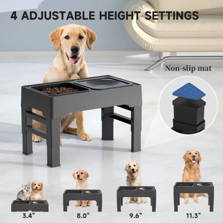Customized Elevated Dog Food Bowl heigh adjustable Raised Dog Bowl with Three interchangeable food bowls
