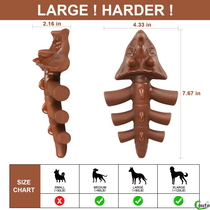 Teeth Cleaning 100% Real Bacon Flavor Fish Shape Dog Chew Toy For Aggressive Chewers, Real Maplewood Indestructible Pet Chew Toy