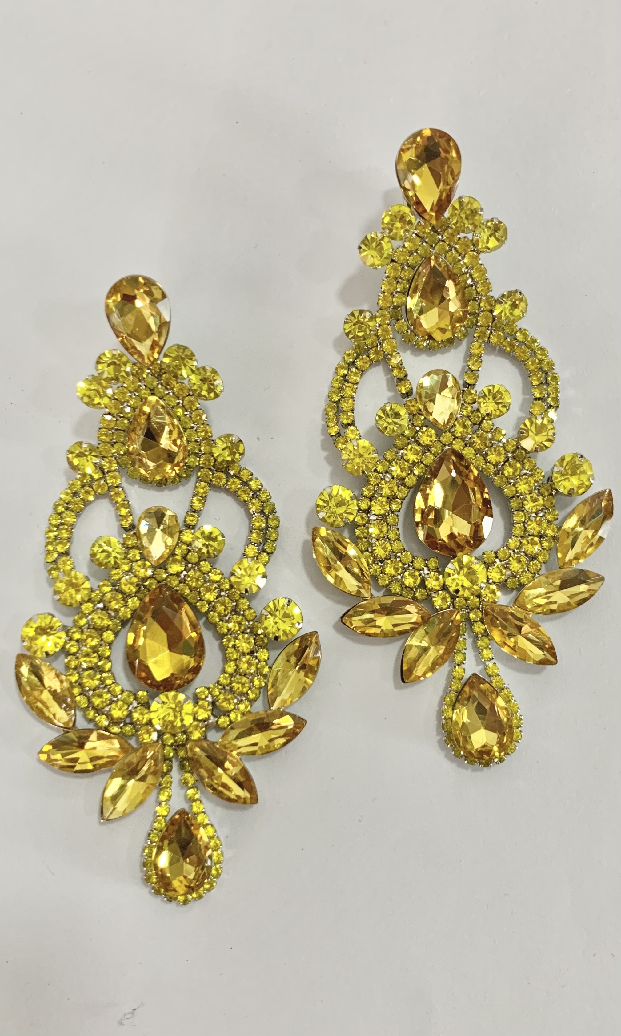 Large Yellow Crystal Chandelier Pageant Earrings | 448597