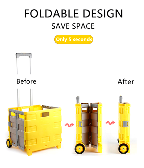 Pack and roll collapsible portable foldable folding plastic grocery shopping trolley cart with wheels  