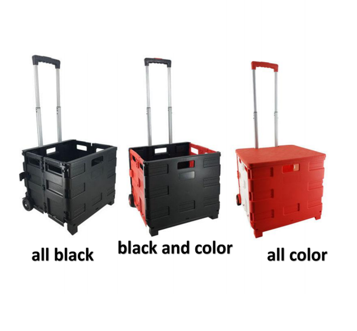 35kgs Rolling Foldable Shopping Trolley Plastic Two-Wheeled Collapsible Handcart  