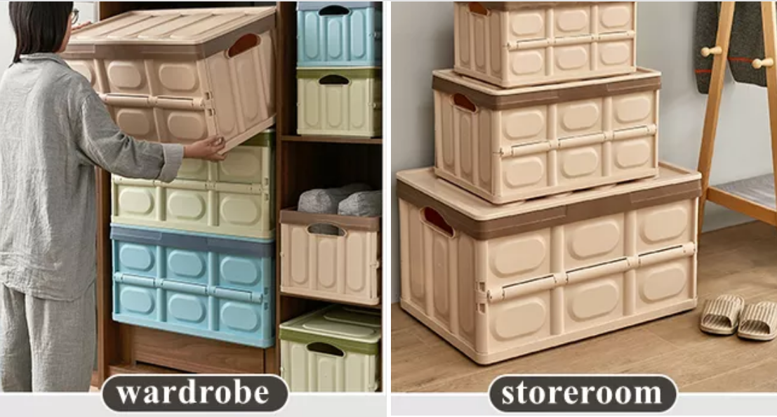 Plastic Lidded Storage Bins 30L Collapsible Storage Box Crates for Grocery Storage  