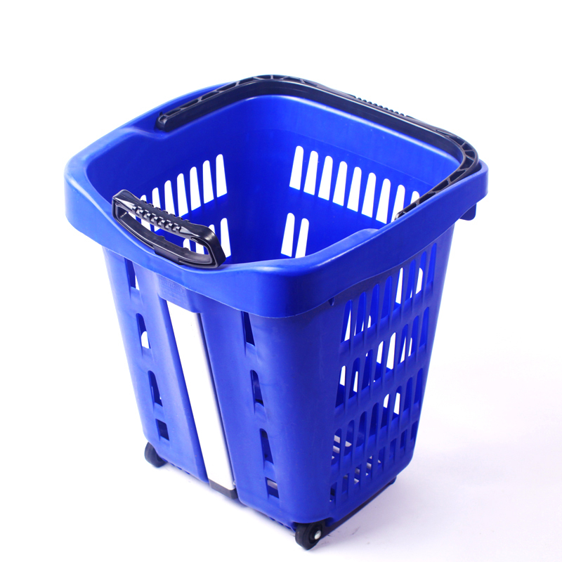 The factory wholesale plastic shopping basket with wheels by high quality  