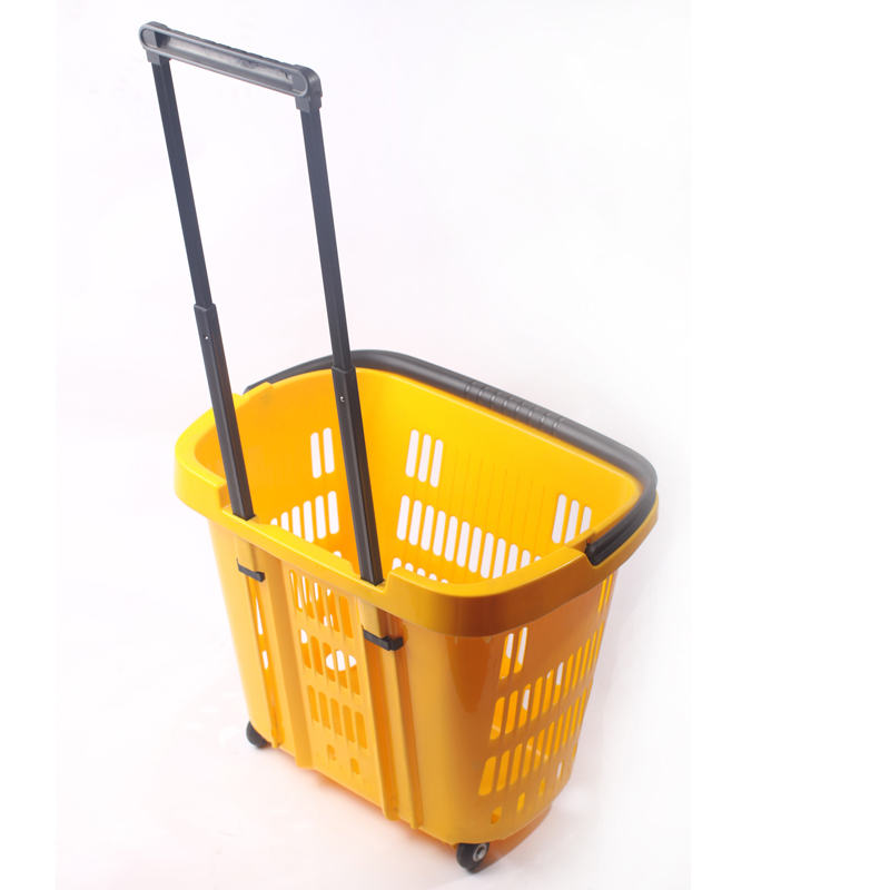 The factory wholesale plastic shopping basket with wheels by high quality  
