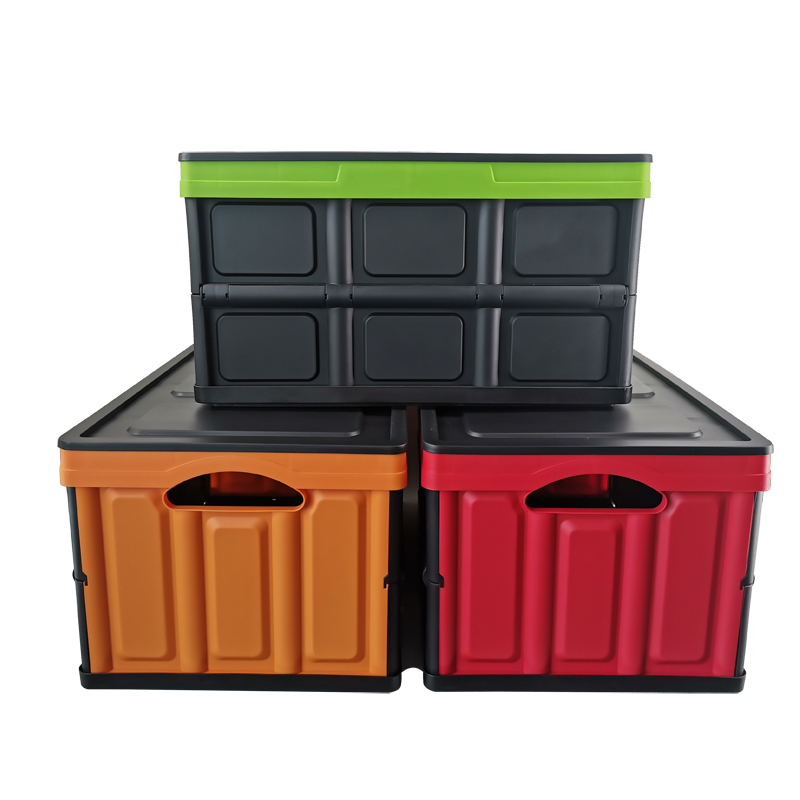 50L outdoor camping folding storage box  waterproof wooden lid full color storage box  