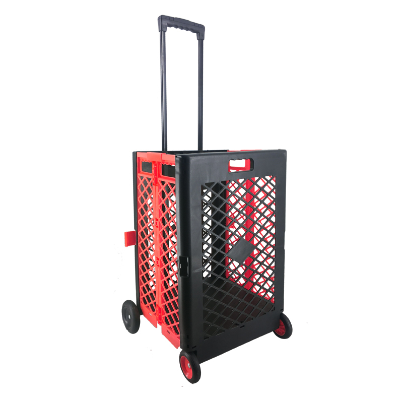 Large capacity supermarket shopping four wheeled cart  plastic folding  grid trolley  