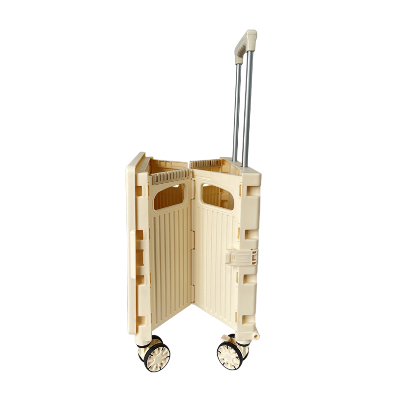 2022 Hot Sale Plastic Foldable Rolling Trolley Collapsible Cart Portable Storage Crate with Wheels for Supermarket  