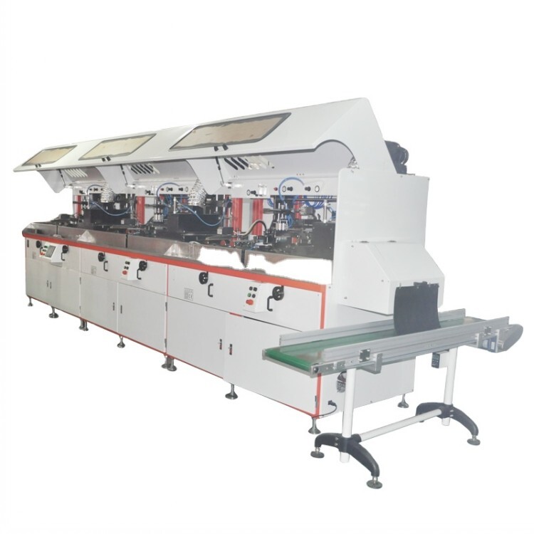 HS-ASPM4  2 color automatic UV LED glass bottle 4 color screen printing machine with uv dryer  